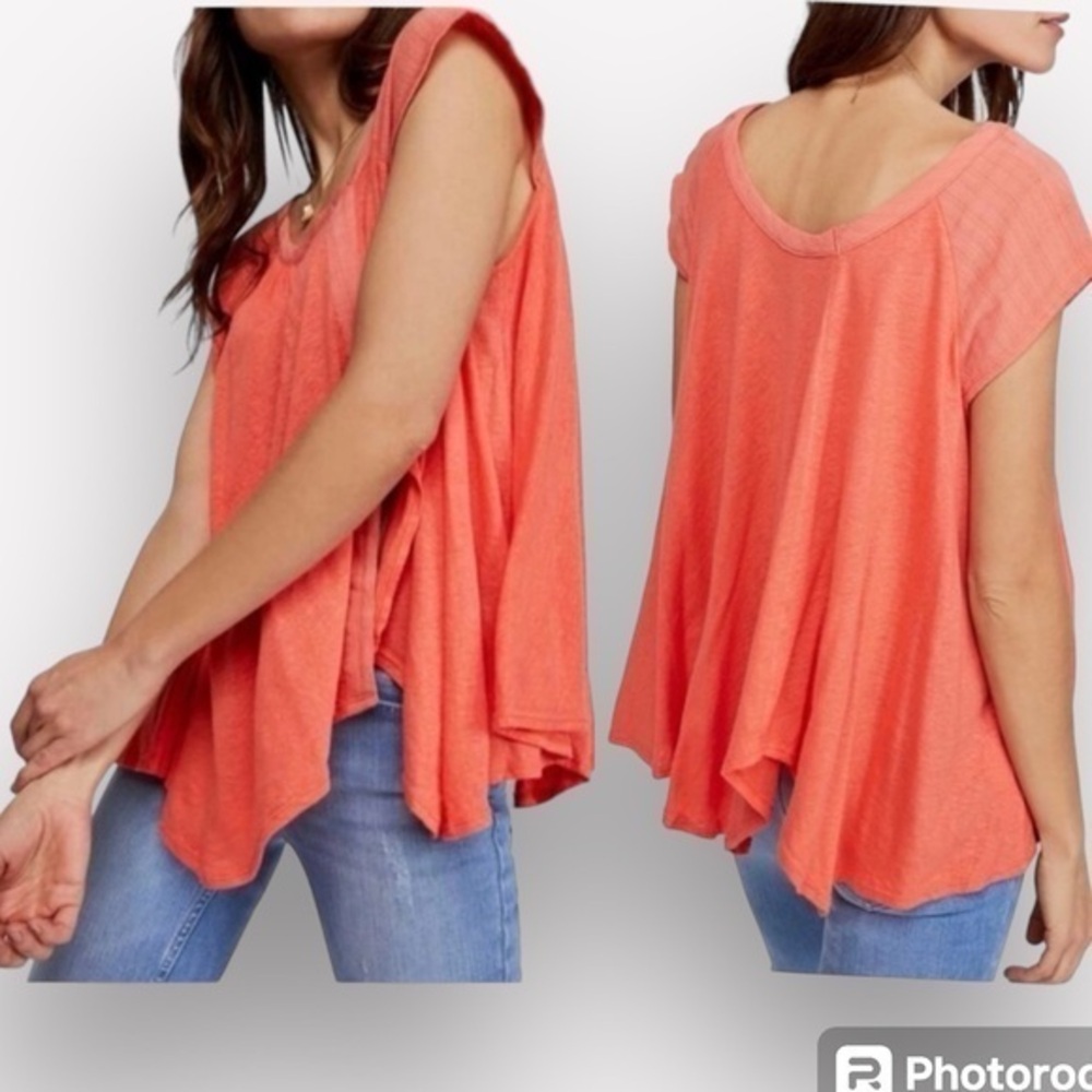 🐠Free People Keep it Casual Oversized T Shirt Coral Coast top small scoop neck
